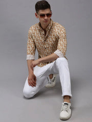 Men Beige Printed Casual Shirt-PARKERPRINT-1539-Cream