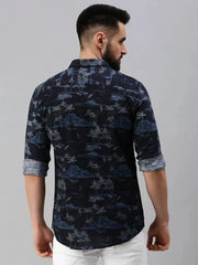 Men Navy Blue Printed Casual Shirt-GOLDENPRINT-1228-Navyblue