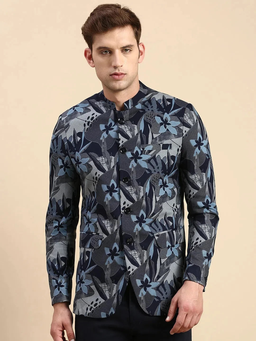 Navy Printed Blazer | Modi Jacket Style | Men's Ethnic Wear