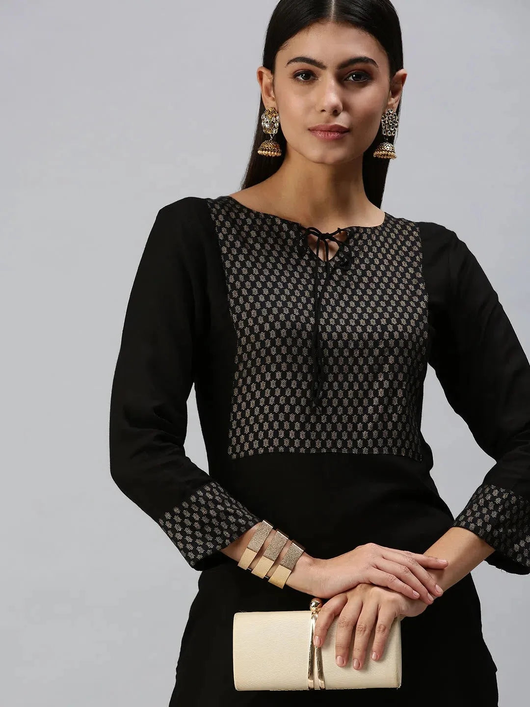 Black Geometrical Kurti | Women's Cotton Indian Kurta