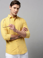 Men Yellow Striped Casual Shirt-COMPACTSTRIPE-4794-Yellow
