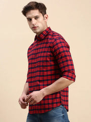 Men Red Checked Casual Shirt-BLAZOCHECKS-4664-Red