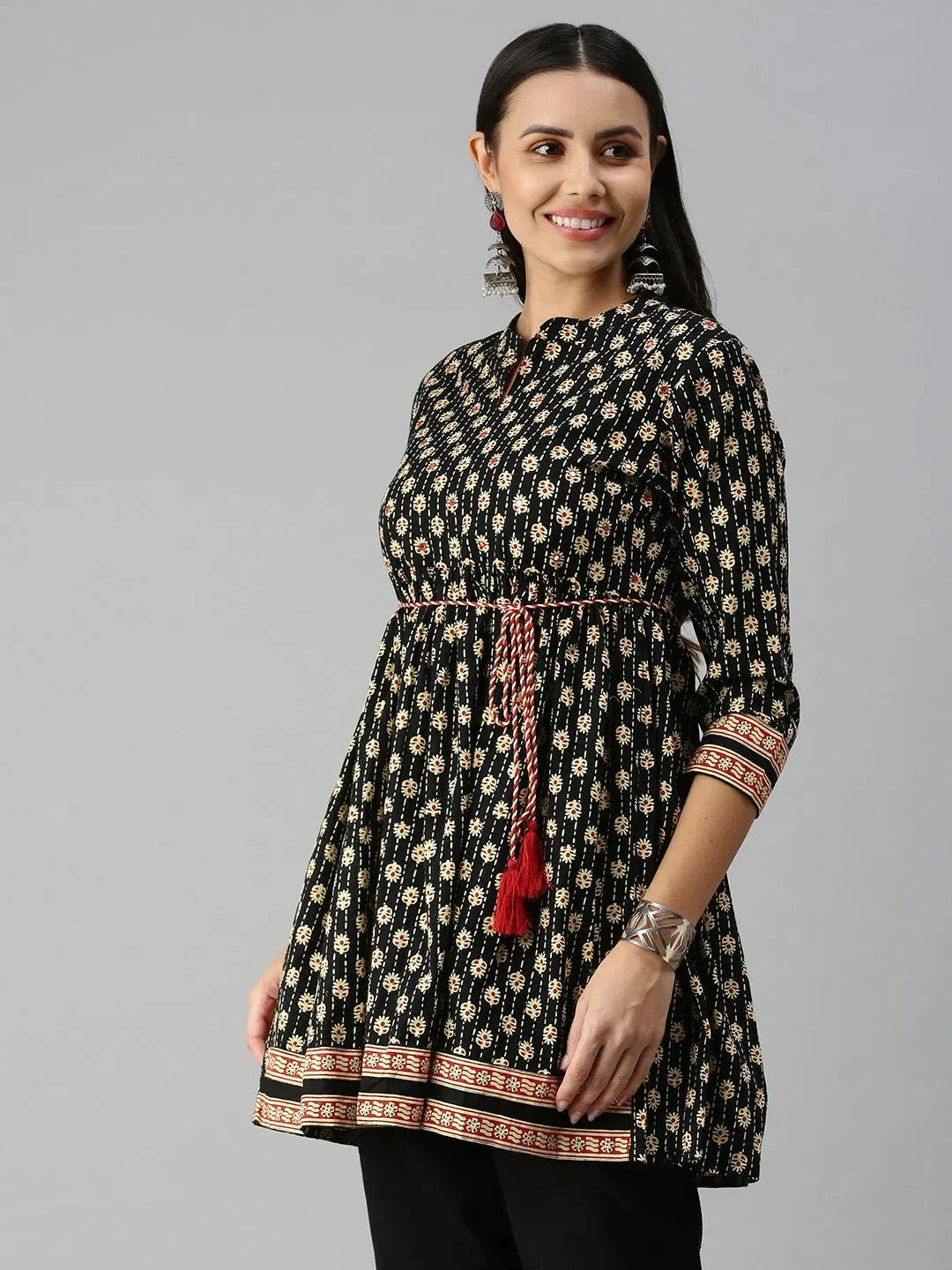 Black Floral Kurti - Stylish Indian Tunic Top for Women Online