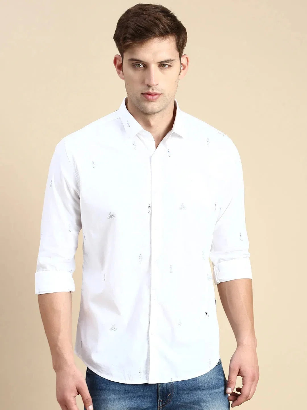 White Printed Mens Shirt - Cool Cotton Casual Shirt