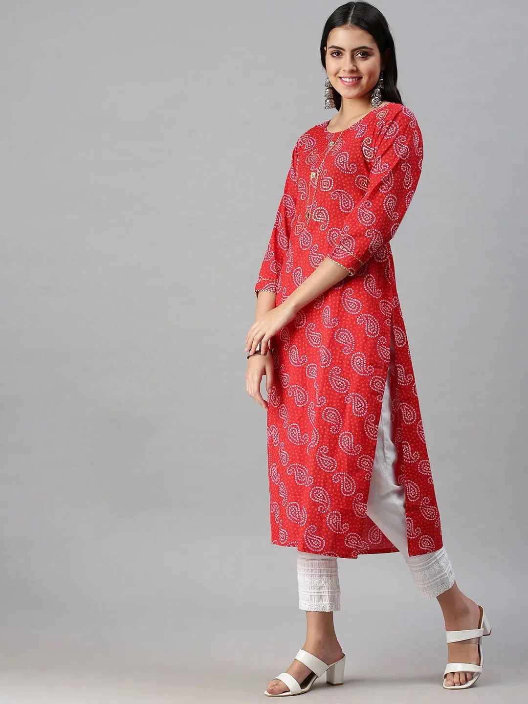Red Printed Straight Kurta | Women's Indian Kurtas Online
