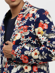 Men Navy Printed Blazer-SOBLZ-84-3-Navyblue