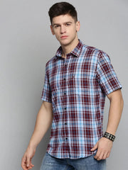 Men Blue Checked Casual Shirt-MAYACHECKS-4408-Blue