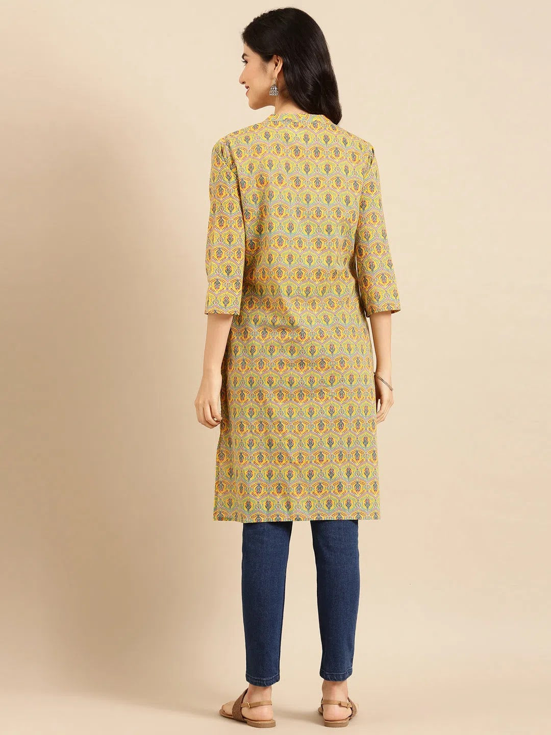 Yellow Printed Cotton Indian Kurtis | DesiQlo Women's Fashion