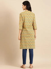 Women's Yellow Printed Straight Kurta-RF-9703-Yellow