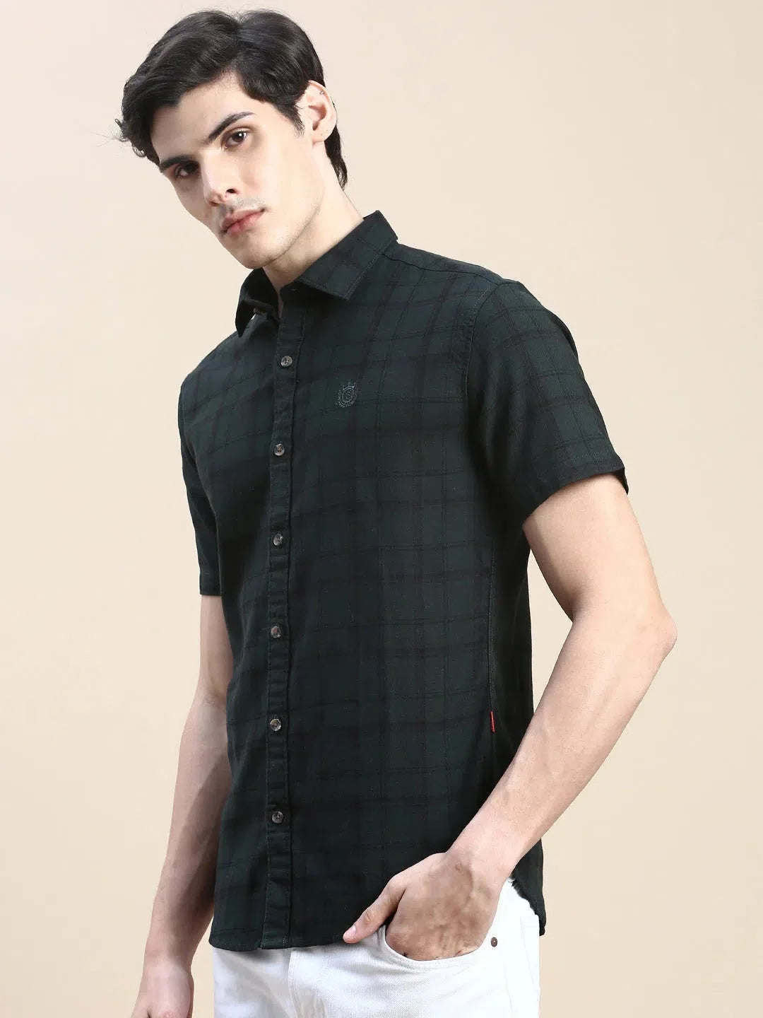 Stylish Green Checked Mens Shirt | DesiQlo Cotton Casual Shirt