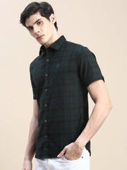 Men Green Checked Casual Shirt-VIVACHECKS-261-Olive
