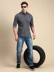 Men Grey Printed Casual Shirt-COREPRINT-5424-Grey