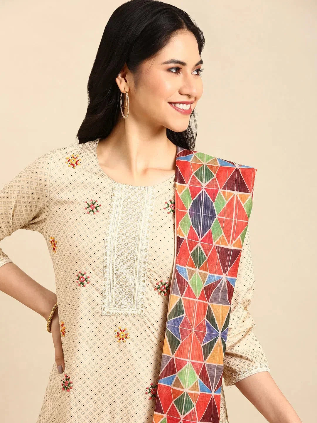 Beige Women's Cotton Kurta Sets | Indian Kurta Sets
