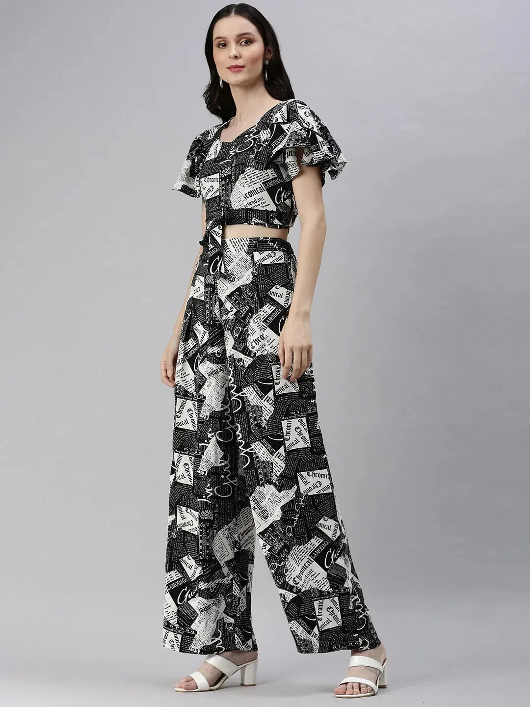 Women's Printed Co ord Sets - Black Two Piece Sets
