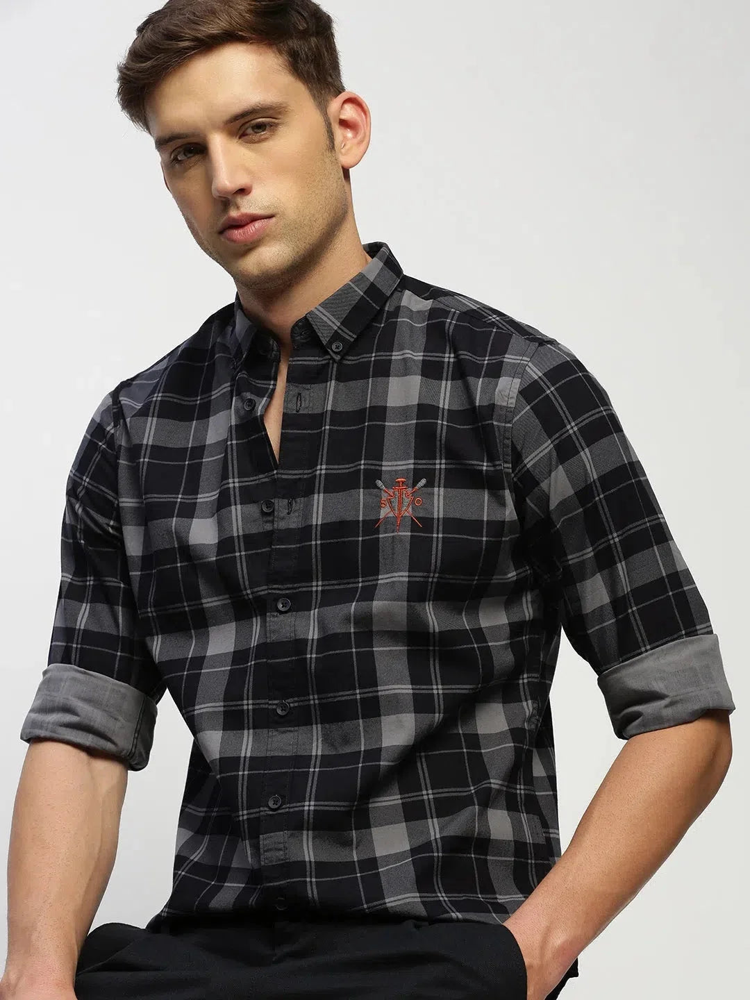 Grey Checked Mens Shirt - Stylish Cotton Shirt | DesiQlo