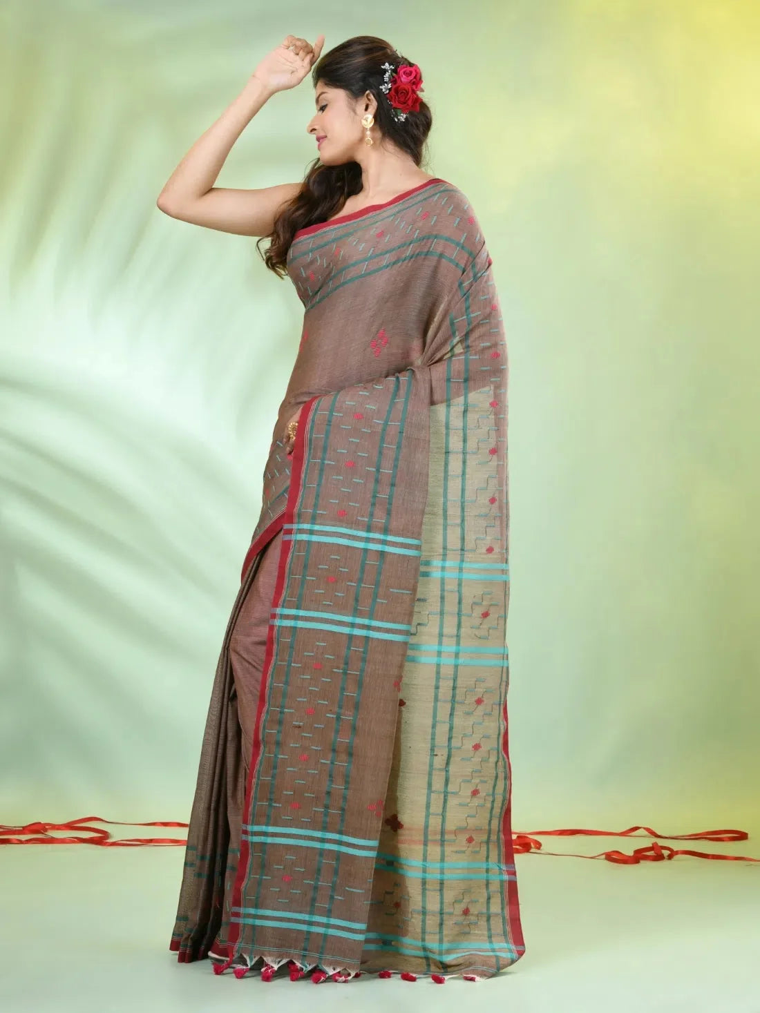 Beige Cotton Saree - Soft Texture & Ethnic Motifs