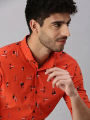 Men Rust Printed Casual Shirt-STANDARDPRINT-1304-Rust
