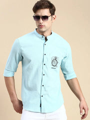 Men Blue Solid Casual Shirt-SAN-DEI-1062-Turquoiseblue