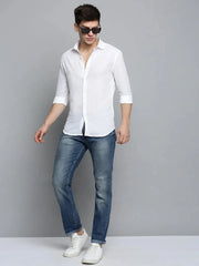 Men White Solid Casual Shirt-MUNIFICENCEPLAIN-3394-White