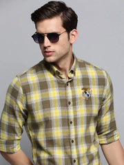 Men Green Checked Casual Shirt-COLLINSCHECKS-4045-Olive