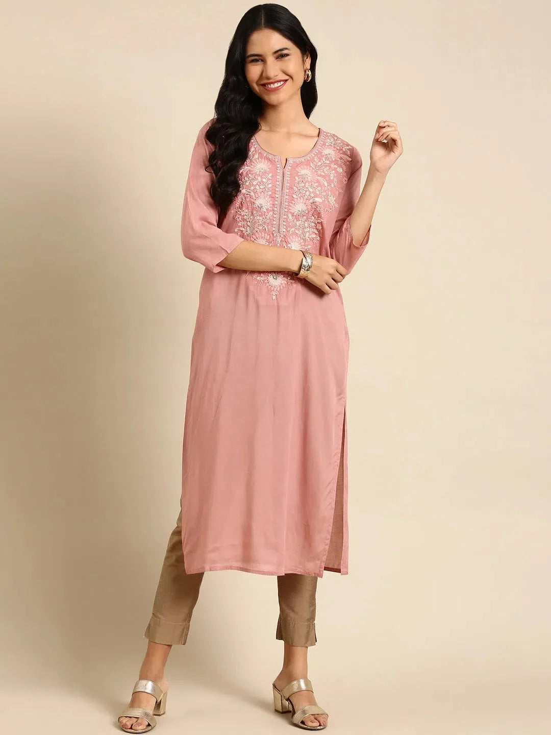 Mauve Solid Kurta | Women's Polyester Indian Kurtis Collection