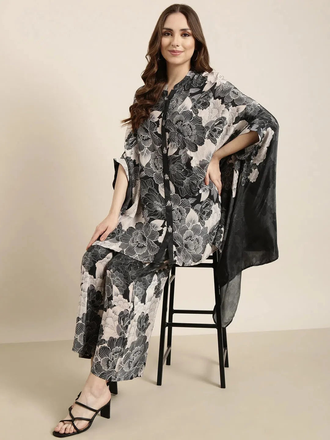 Charcoal Printed Top & Trousers Set | Women's Kurta Sets