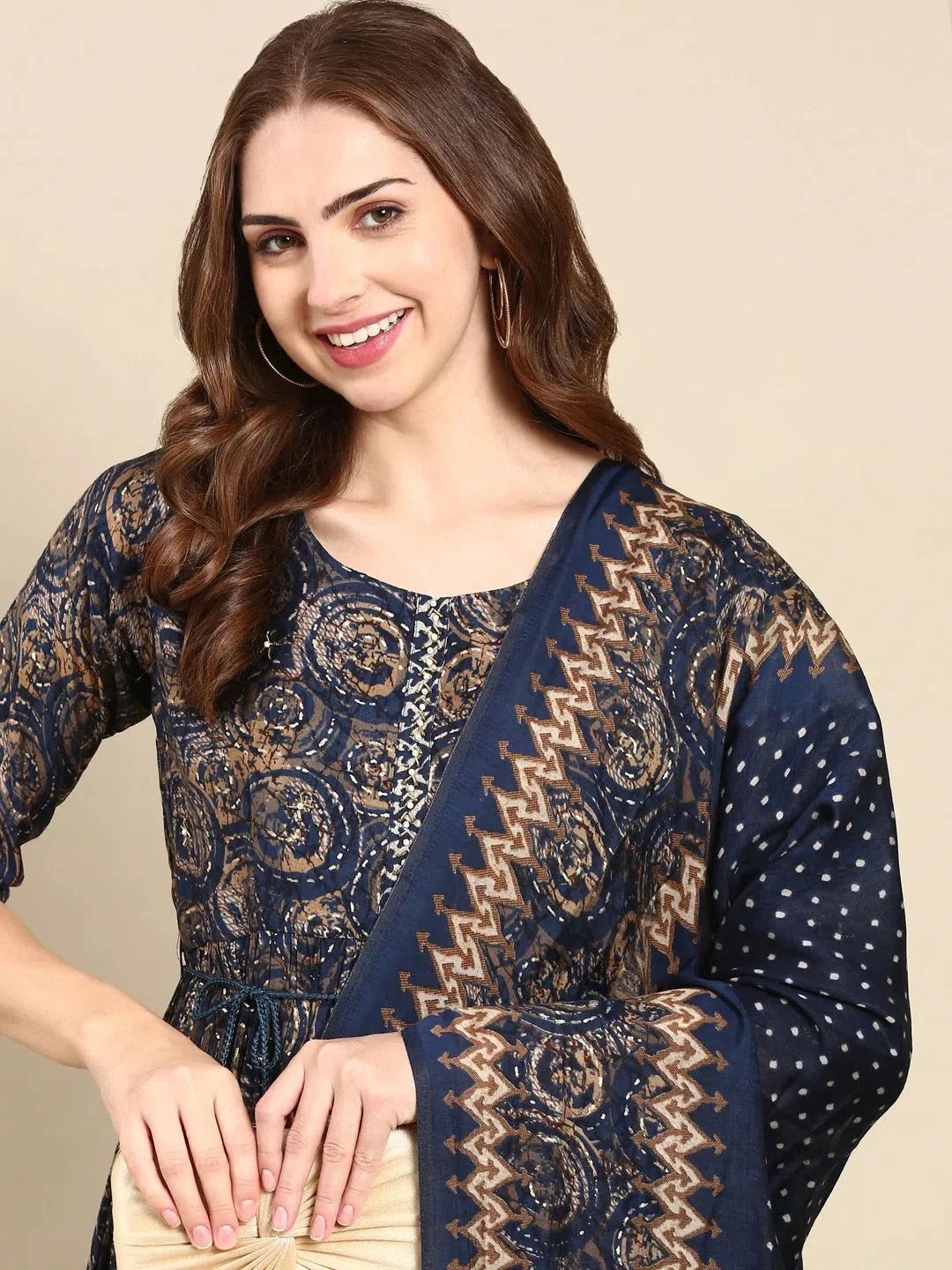 Women's Navy Blue Printed Kurta SetKC-944-Navyblue