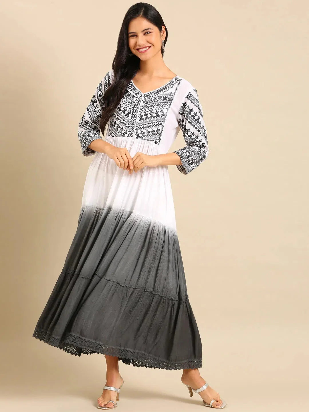 White Printed Anarkali Kurta | Women's Anarkali Dress Online