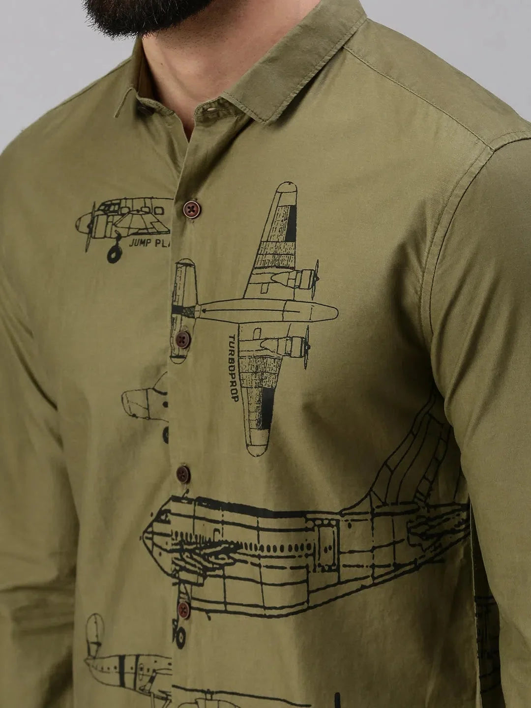 Olive Printed Shirt for Men - Casual Cotton Shirt | DesiQlo