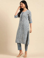 Women's Blue Printed Kurta SetKC-7908-Teal