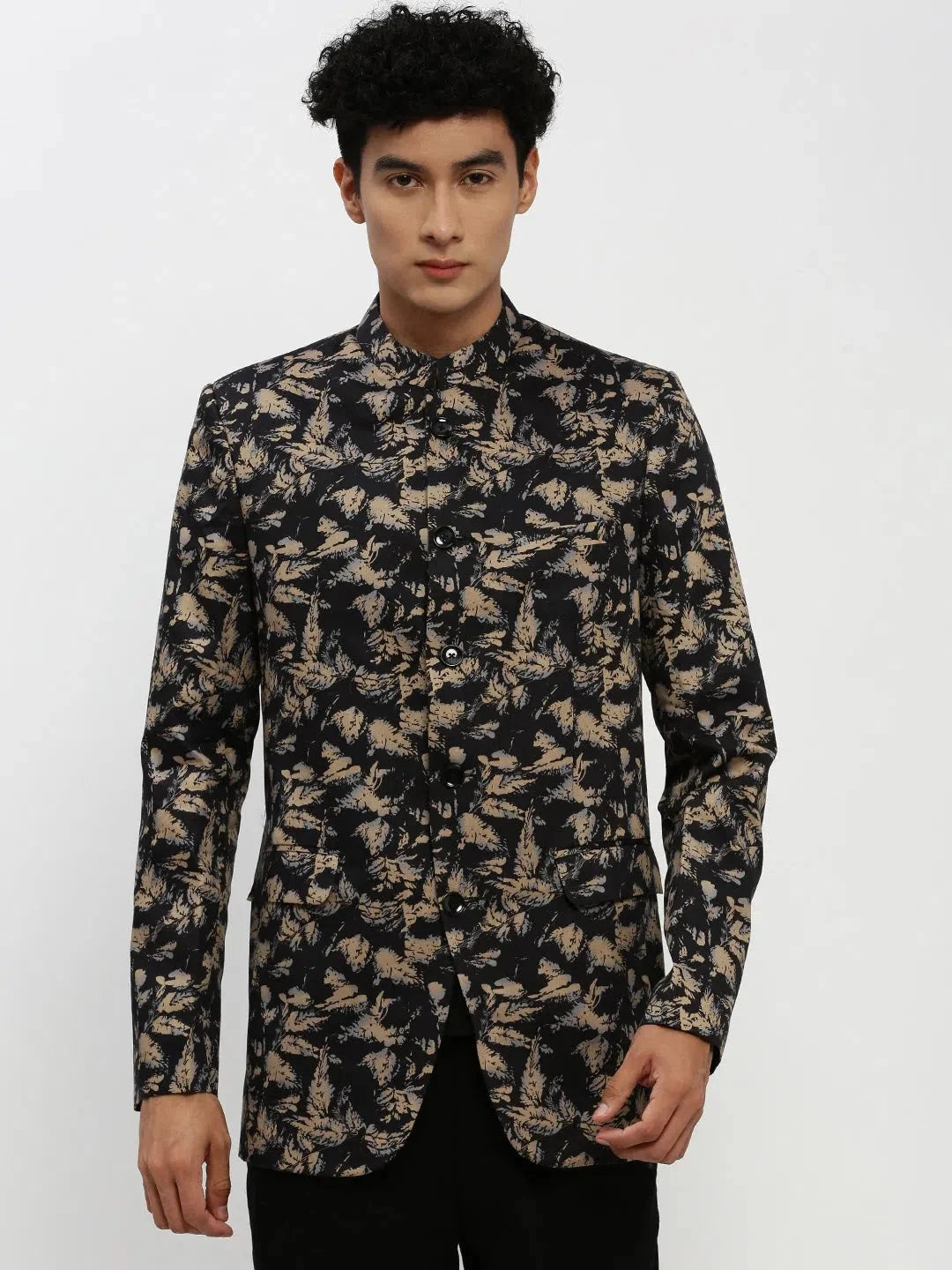 Black Printed Blazer - Men's Ethnic Wear & Modi Jacket Style