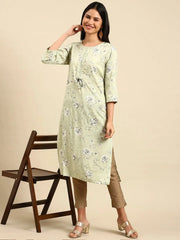 Women's Green Printed Straight Kurta-HO-1919-Green