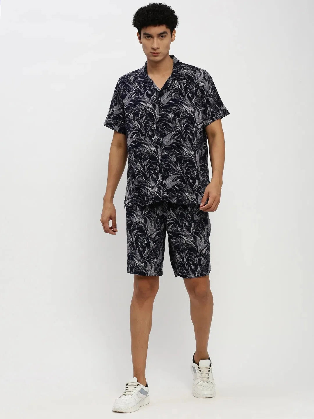 Navy Printed Mens Co ord Sets | Cotton Two Piece Sets