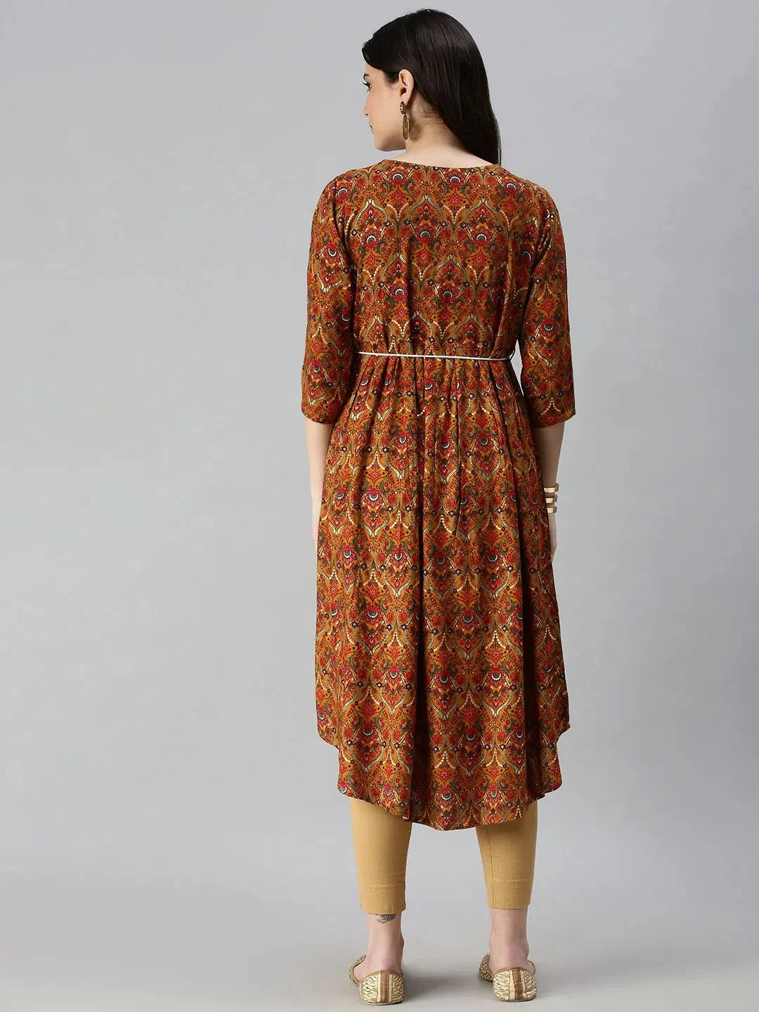 Mustard Printed A-Line Kurta - Women's Indian Kurta Online