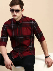 Men Maroon Checked Casual Shirt-ZEECHECKS-5238-Maroon