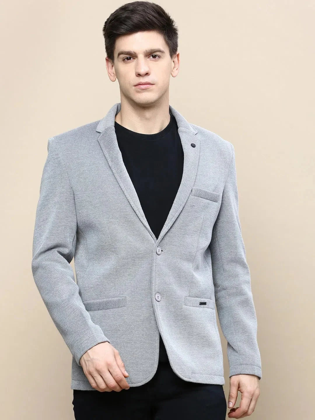 Grey Solid Casual Blazer | Indian Nehru Jackets - DesiQlo