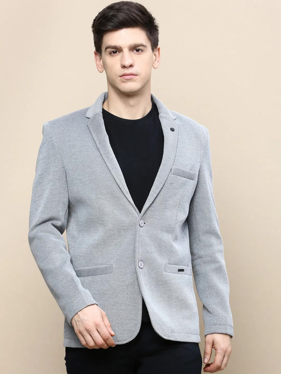 Grey Solid Casual Blazer | Indian Nehru Jackets - DesiQlo