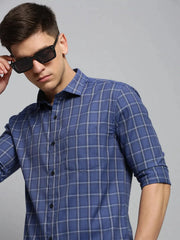 Men Blue Checked Casual Shirt-DALTONCHECKS-4097-Blue