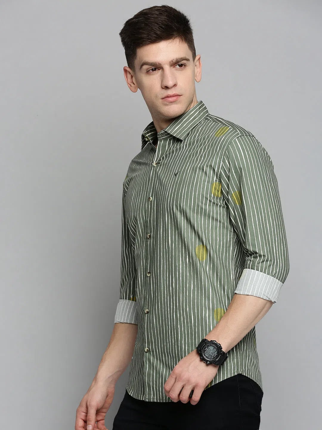 Green Striped Cotton Mens Shirt | Casual Shirts - DesiQlo