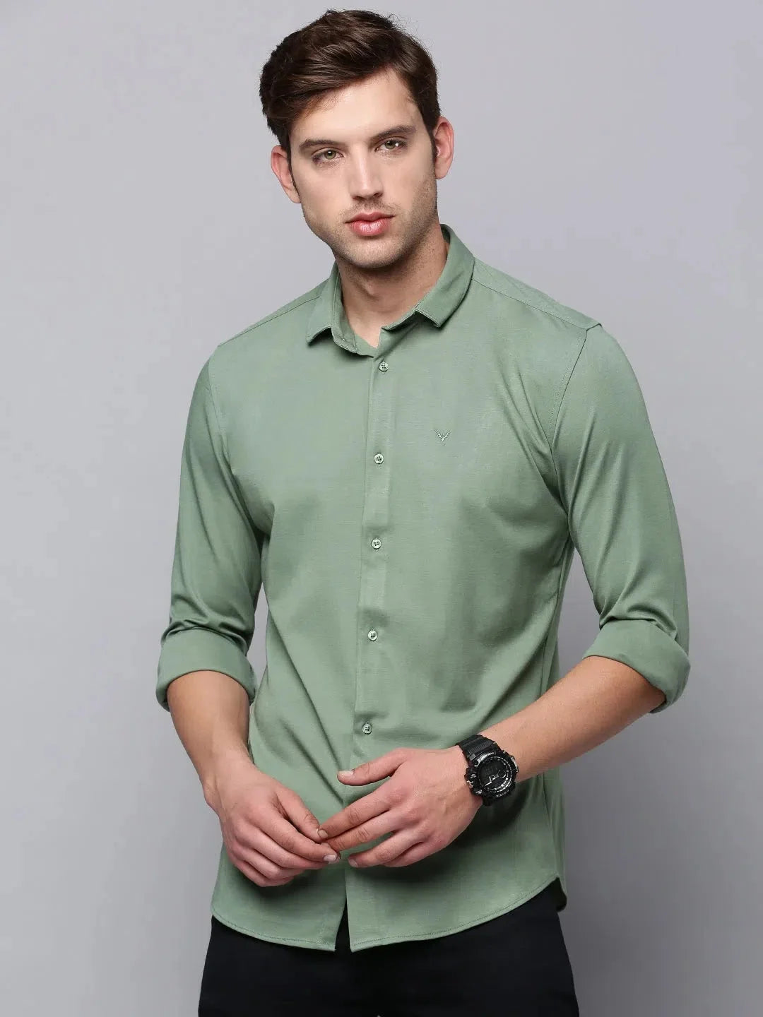 Green Cotton Mens Shirt | DesiQlo Solid Casual Shirt