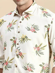 Men Cream Printed Casual Shirt-GURJANPRINT-5409-Cream