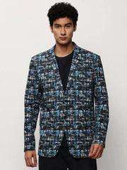 Men Blue Printed Casual Blazers-SOBLZ-082-17-Blue