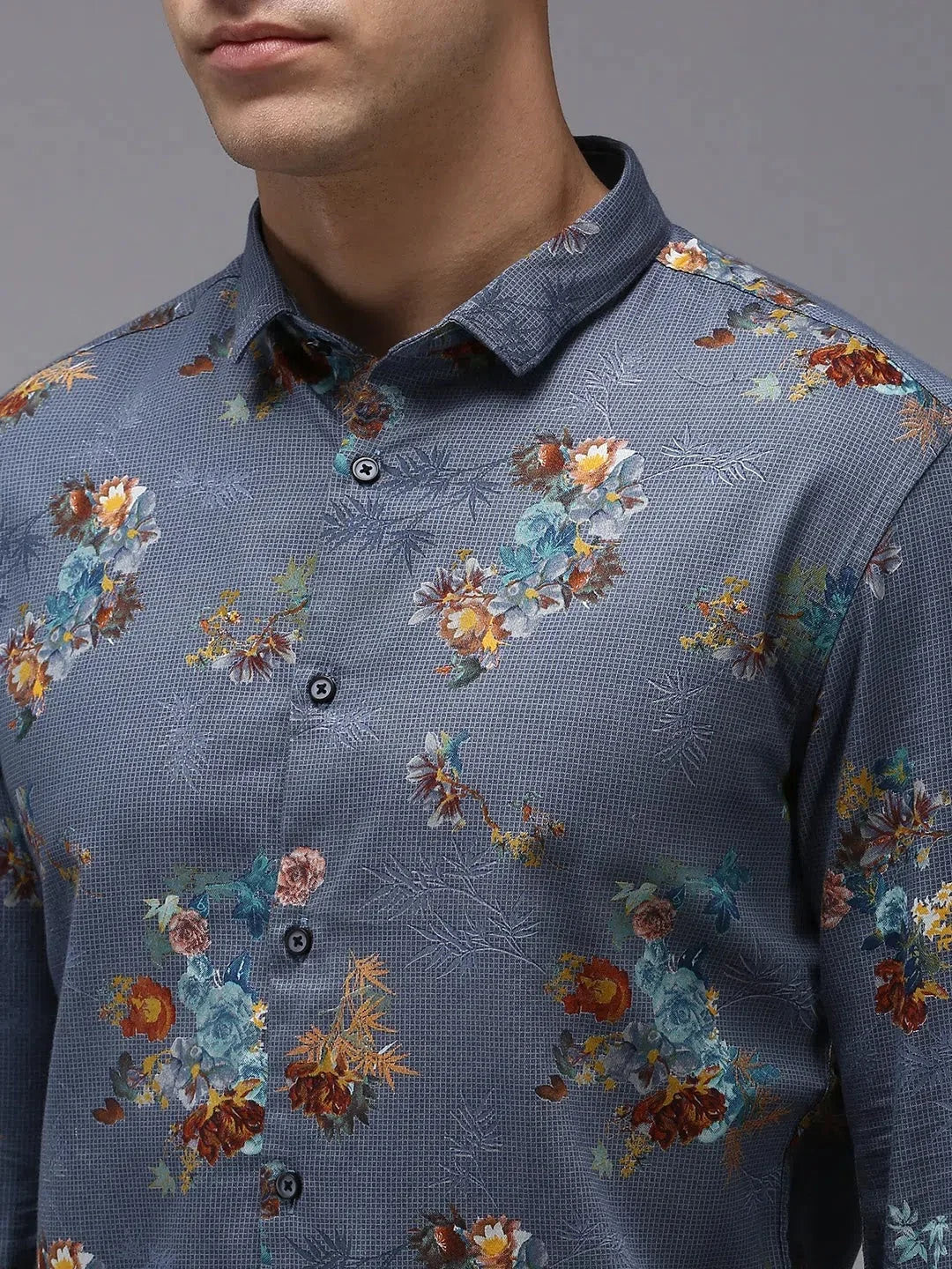 Men's Blue Printed Shirt - DesiQlo Cotton Casual Shirt