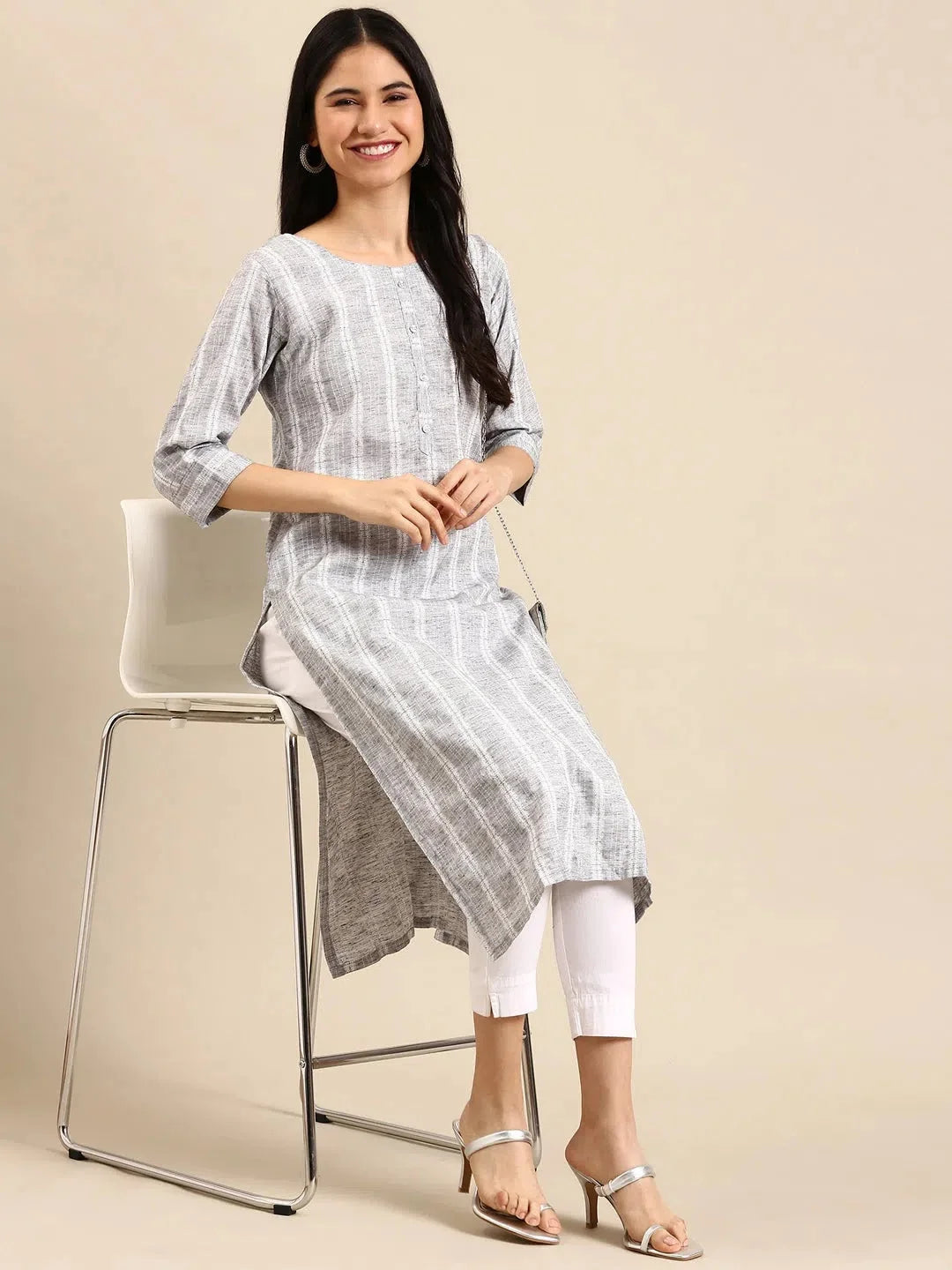Grey Solid Kurta: Women's Cotton Indian Kurta Design