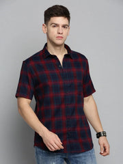 Men Navy Checked Casual Shirt-MAYACHECKS-4414-Navyblue