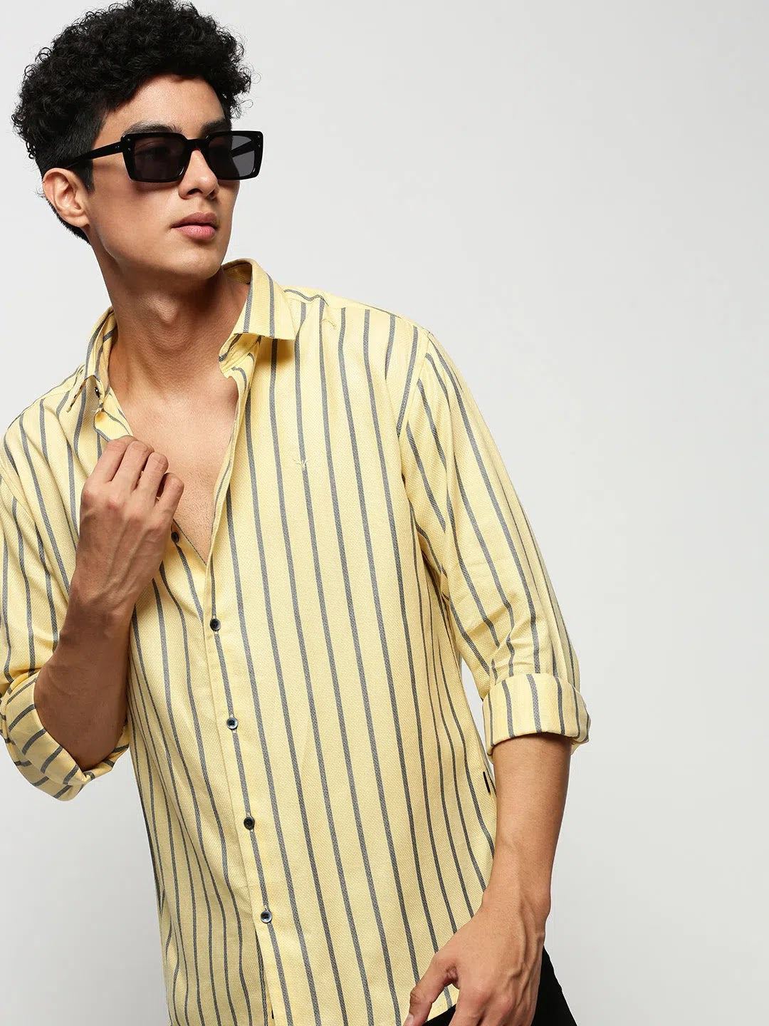 Men Yellow Striped Casual Casual Shirts-YARROWSTRIPE-5636-Yellow