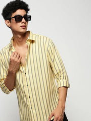 Men Yellow Striped Casual Casual Shirts-YARROWSTRIPE-5636-Yellow