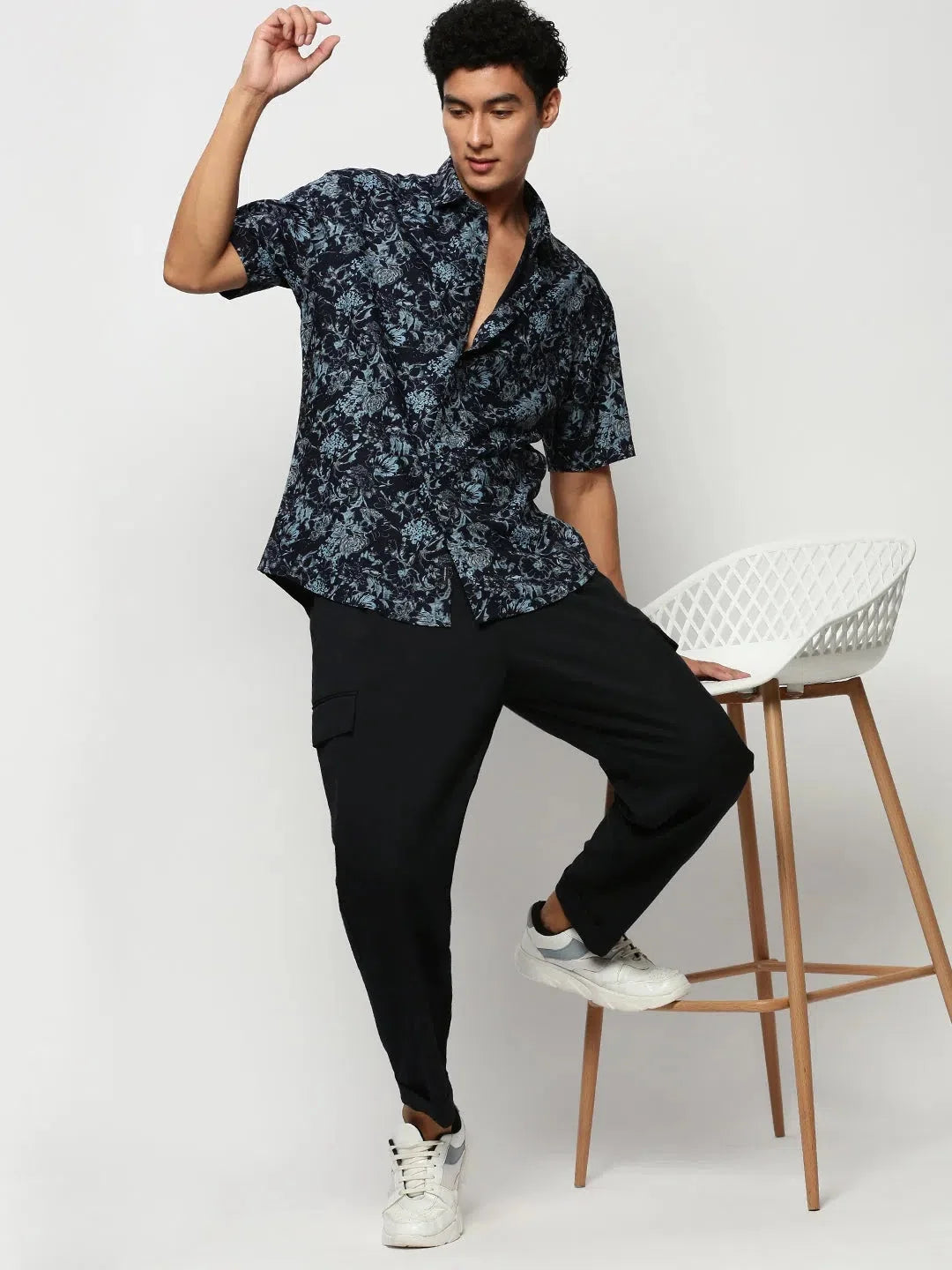 Navy Floral Mens Shirt - Cotton Casual Shirt | DesiQlo