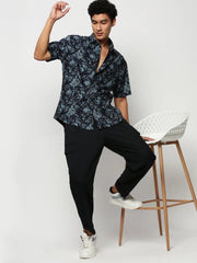 Men Navy Floral Casual Casual Shirts-GEORGE-1655-Navyblue