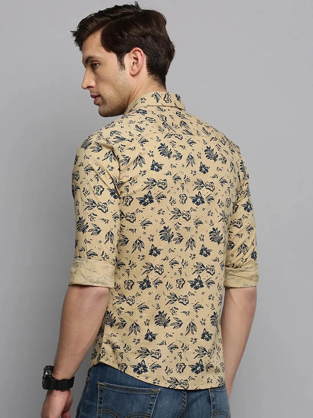 Men's Khaki Printed Shirt | DesiQlo Casual Cotton Shirts